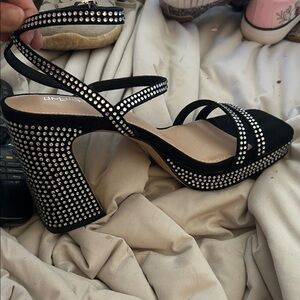 Limelight Black Crystal-Studded Block Heel Sandals